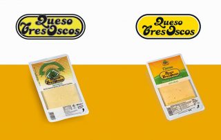 Restyling de marca y etiquetado de packaging de queso Tres Oscos de Industrias Lácteas Monteverde.