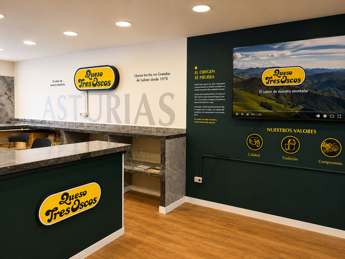 Diseño, producción y montaje de stand Queso Tres Oscos FIDMA 2026